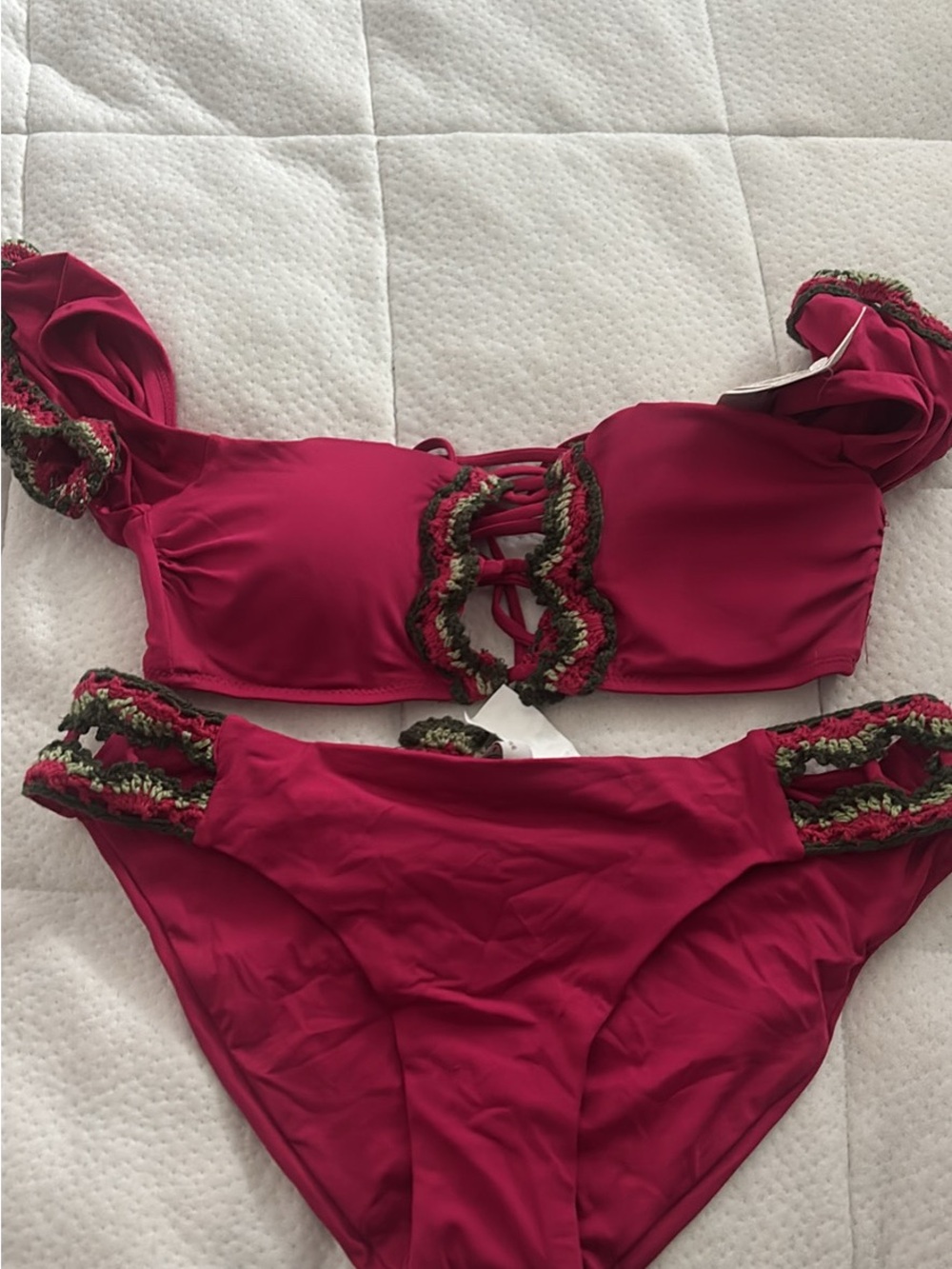 BECCA Fuchsia Crochet-Trim Two-Piece Swim Set